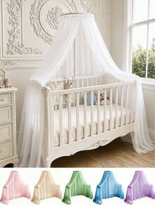 1 Set Chiffon Mosquito Net Canopy, Princess Style Nursery Decor, Baby Crib Canopy, Bed Curtain Decor, Kids Room Decor, For Baby Boys & Girls, Baby Shower Party Decor, Gender Reveal Party Decor, Children's Room Decor (Excluding Stand And Top) - Multicolor - View 1