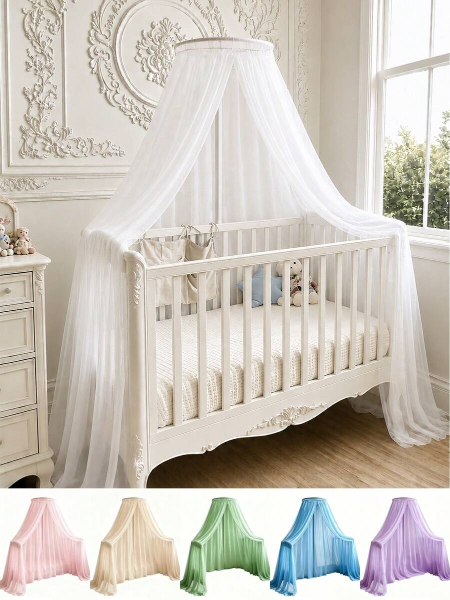 1 Set Chiffon Mosquito Net Canopy, Princess Style Nursery Decor, Baby Crib Canopy, Bed Curtain Decor, Kids Room Decor, For Baby Boys & Girls, Baby Shower Party Decor, Gender Reveal Party Decor, Children's Room Decor (Excluding Stand And Top) - Multicolor - View 1
