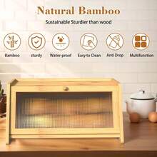 Lnrkai Bamboo Bread Box Farmhouse Style Kitchen Counter Corner Storage Organizer Vintage Decor For Homemade Bread Toast - Single Layer - View 6