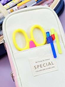1 pieza Estuche de lápices de lienzo de unicolor minimalista, bolsa de papelería con cremallera de gran capacidad y multifuncional, organizador de escritorio para estudiantes, bolsa de maquillaje duradera para bolígrafos, lápices, reglas y talla grande - multicolor - Ver 7