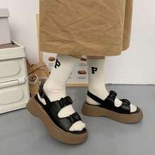 Retro Summer Student Sandals With Thick Skirts, Korean Mid-Heel Women's Roman Beach Sandals, Platform And Wedge Sandals For Women - 棕色 - 查看 2