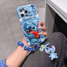Disney Has Authorized, Phone Case - Chain Set, The Stitch Lilo & Stitch 3D Phone Case Plus A Silicone 3D Stitch Bracelet With Metallic Ring Removable Bracelet, Stitch And Angel Pattern, Compatible With Iphone17/16/15/14/13/12/11/XS/XR/X Plus Pro Max, A Stylish Cartoon Phone Case, The Perfect Gift Choice, Phone Protection, Durable Phone Cover, Great Gift For Friends And Family. - 白色 - 查看 6
