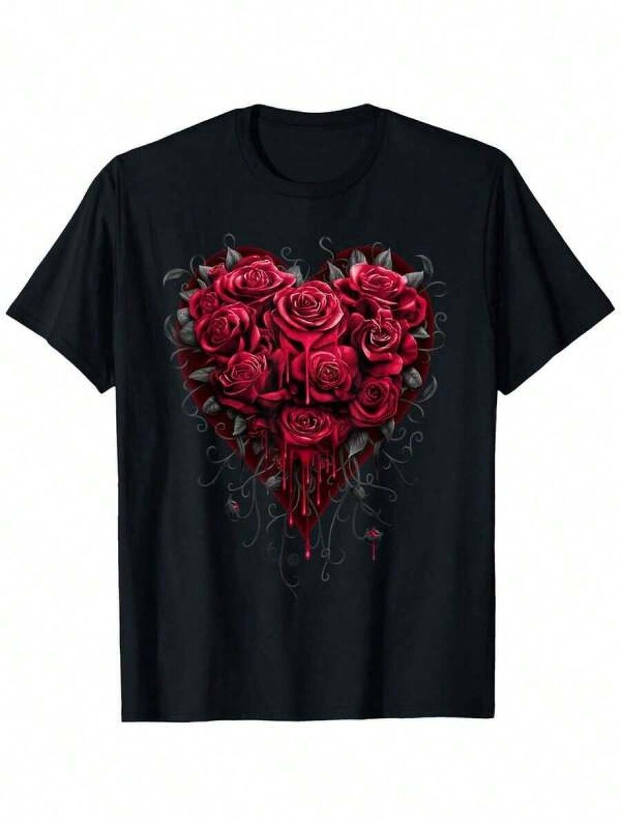 Camiseta Corazón Sangriento - Rosa Gótica - Negro - Ver 1