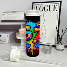 1/5入 25oz 吸管水壺，彩色滴漆塗鴉「I Was 6 Now I'm 7」數字印花，防漏可重複使用塑膠飲水瓶，保溫便攜運動水壺，適合健身、徒步、露營、旅行與日常使用，理想生日禮物 - 67-1 - 查看 2