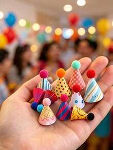 15pcs/1pc Colorful Mini Party Hat Decorations, Cute Cartoon Decor, Suitable For Mini Birthday Desserts, Baking Decorations, Holiday Celebrations, Theme Parties, Birthday Party Decorations, Valentine's Day Gifts - Dark - View 7