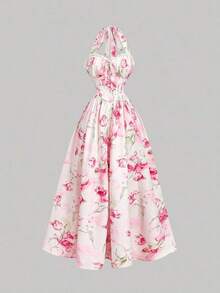 Vestido romántico con estampado floral rosa con corbata de cuello - Multicolor 2 - Ver 5