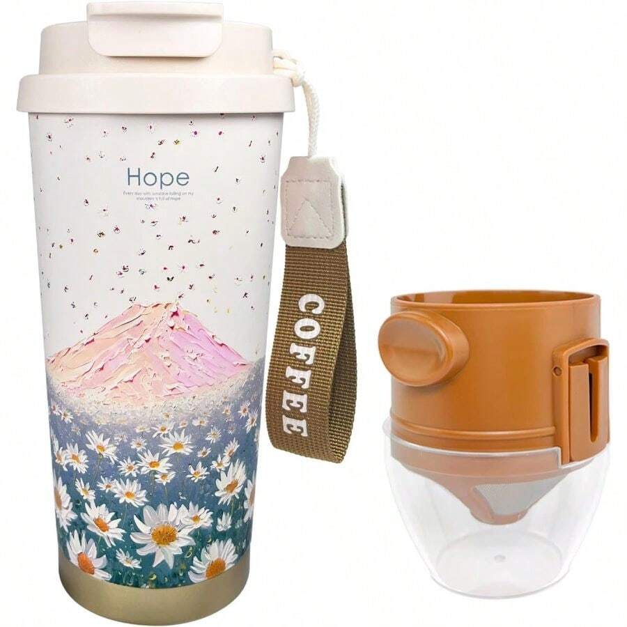 17oz Camping Coffee Makers With Ceramic Coating, Camp Pour Over Coffee Maker Set, Double Wall Vacuum Leak-Proof Mug Office School Party Camping, Tea Infuser Mug Loose Leaf Tea (17oz Blue Hope) - 17oz B Blue Hope - View 1