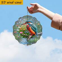 1个3D翠鸟栖息枝头花卉装饰摆件，10英寸*10英寸，带旋转挂钩，360° DIY创意风车庭院艺术悬挂装饰（不含吊坠），款式随机 - A - 查看 6