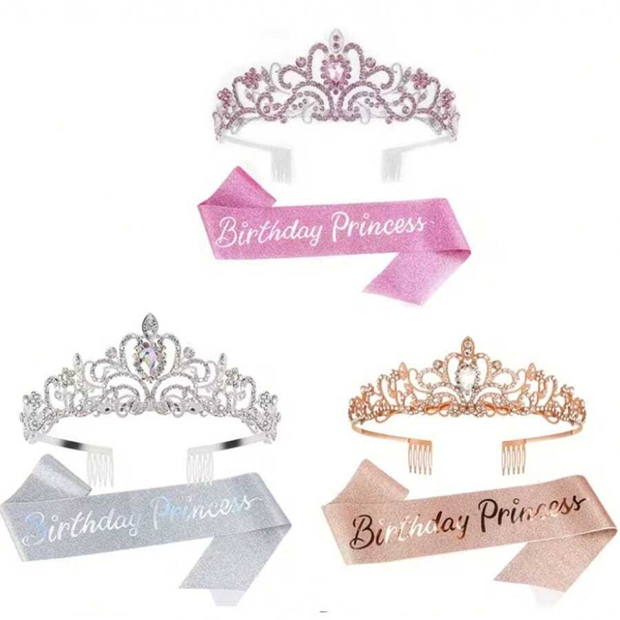1 Set: "Birthday Princess" Scallion Pink Fabric Birthday Princess, Birthday Girl Set, Suitable For All Birthday Party Occasions - View 1