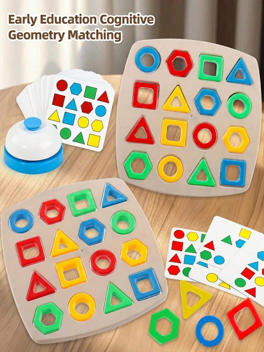 Early Childhood Education Matching Shape Recognition. A Game With Bells For Shape Matching, Geometric Puzzle Building Blocks For Brain Development Toys, And Interactive Family Games. - Multicolor - View 1