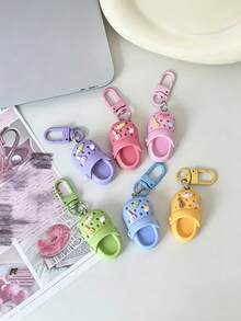 6/3/1pcs Cute Resin Sliding Buckle Keychain Set, Colorful Design Keyring, Creative Resin Colorful Mini Clog Shoe Charm Keychain With Decorative Pendant, Fashionable Hanging Accessory For Bags, Backpacks, Keys - Multicolor - View 7