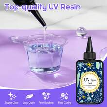 Nhựa UV 100-400g, Nhựa Epoxy trong suốt dạng cứng được nâng cấp, đóng rắn bằng tia UV, dùng cho đồ thủ công mỹ nghệ và trang sức. - 100g*3 chai - Xem 5