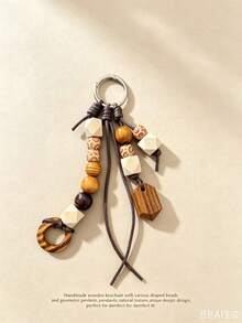 Handcrafted Geometric-Shaped Keychain, Vintage Braided Leather Rope Key Ring, A Retro Decoration Suitable For Bags And Keys. - Multicolor - View 7