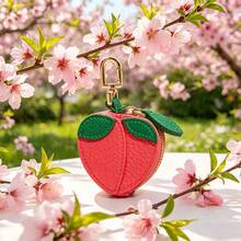 CHARM INFINITE Monedero con llavero mini de melocotón rosa, monedero con cremallera portátil para cambio, bolsa de almacenamiento para auriculares, accesorio de moda - Rosa - Ver 5