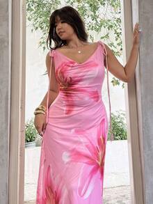 GalTyme Vestido de playa con estampado todo sobre para mujer de talla grande - Rosa - Ver 3