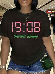 Women's Vintage Crew Neck Graphic Print Workout T-Shirt - Featuring Empowering Slogans In Pink And Green, Breathable Short Sleeve Casual T-Shirt, Washable, Festive Wear, Comfortable Fit, Fashionable Women's Clothing, Unisex Graphic T-Shirt (Suitable For Both Men And Women). - 黑色 - 查看 5