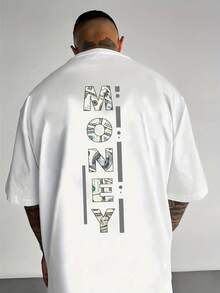 A Men's Crew Neck T-Shirt With The Slogan "MONEY" Printed On It, Made From Breathable Fiber, With A Loose Fit And Slightly Dropped Shoulders. - 白色 - 查看 1