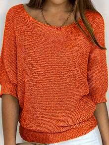 Elegant Women's Spring/Summer/Autumn Pullover Sweater, Must-Have For Holidays With Batwing Sleeve Design, Soft And Comfortable Knitted Top - Orange - View 9