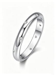 Đơn Giản Bạc Sáng Bóng Đính Đá Cubic Zirconia, Nhẫn Lý Tưởng Cho Nữ Hẹn Hò, Đính Hôn Hoặc Quà Cưới - Bạc - Xem 5