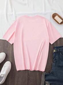 Hottest Summer T-Shirt : Pure Cotton Graphic Tee For Women, Daisy Print, Floral Lavender Spring Flower, Loose Fit, Round Neck, Short Sleeves, Everyday Wear, Day And Night, Stylish, Pure Cotton Tee. A Stylish And Popular Party Tee - 粉色 - 查看 5