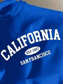 Men's Plus Size Short-Sleeve Crew Neck T-Shirt With A Slim Fit And Contrasting California Letter Print. This  Casual Style Is Perfect For Dates, Meetings, And Everyday Wear. It's Ideal For Couples And Families, And Makes A Great Gift For Boyfriends. - 彩色 - 查看 5