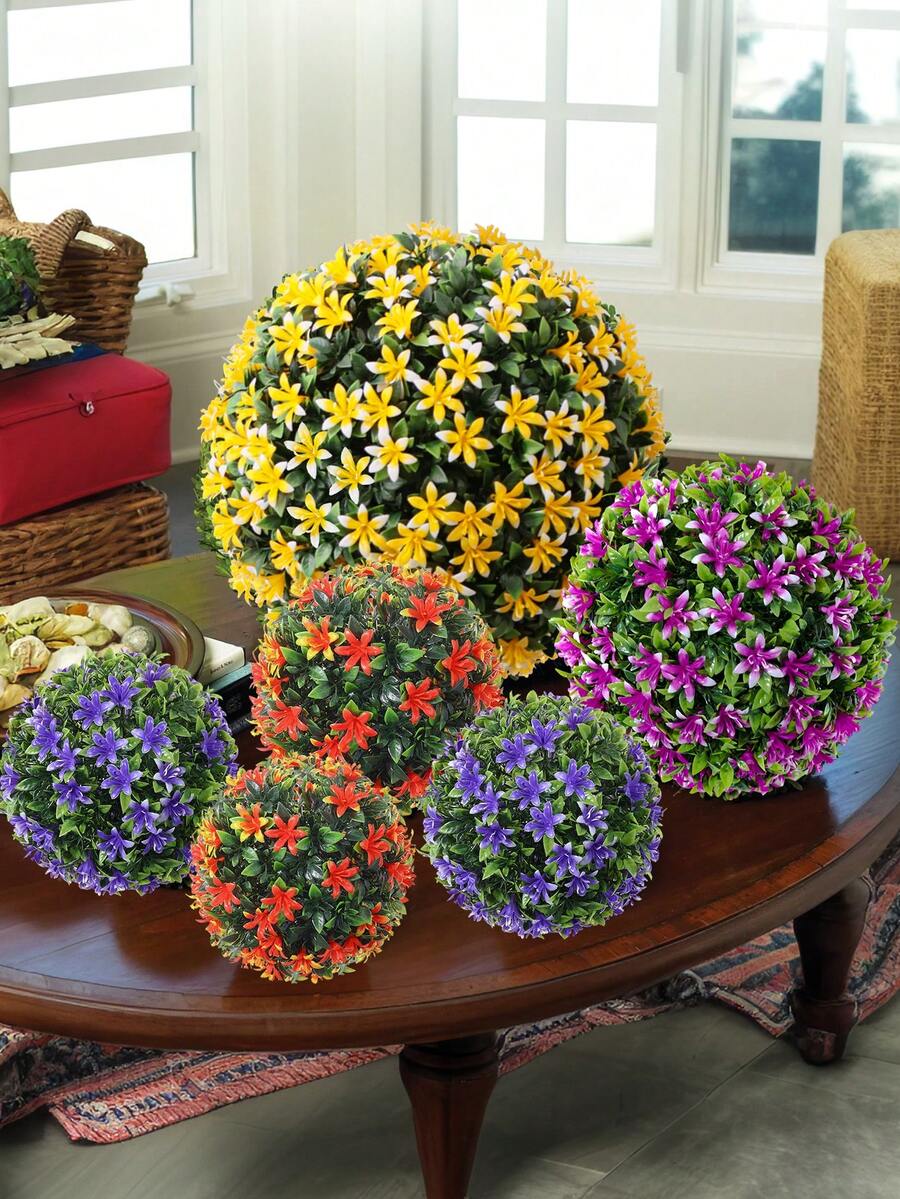 1pc Artificial Flower Ball, Rose Eucalyptus Grass Ball, PE Material, Outdoor Wedding Season Decor, Easy To Disassemble, Easy To Maintain, Party Events, Birthday Party Decorations, Home Decor, Outdoor Room Bedroom Wedding Kitchen Garden Decorations - Purple - View 1