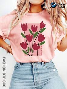 Y2K Women's Elegant Short Sleeve T-Shirt, 100% Cotton, With Creative And Exquisite Design, Heart And Bow Print XO, Modern And Fashionable, Beautiful Gift. - 黑色 - 查看 10
