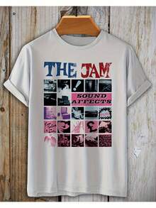 Camiseta Gráfica del Álbum "Sound Affects" de The Jam para Hombre - Camiseta Vintage de los 80s de la Banda Britpop con Collage de Música Retro y Lista de Pistas, Corte Holgado de Manga Corta para Fanáticos del Punk, Mod e  Rock - Ropa Casual Lavable a Máquina para Conc - Blanco - Ver 6