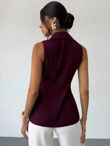 AYYFirerie Chaleco delgado de color púrpura salsa sin mangas con hebilla de metal en la cintura, elegante y sencillo, para uso diario, casual, de oficina, para graduación, maestros, vuelta al colegio, otoño, estilo antiguo, moda de verano y primaveraAYY - Rojo violeta - Ver 6