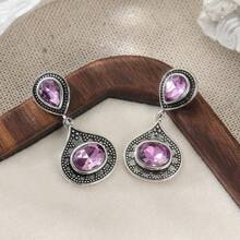 1 par de pendientes con colgante de lágrima vintage, decorados con piedra de circonita sintética púrpura, accesorio elegante para uso diario y festivo para mujeres - Multicolor - Ver 5