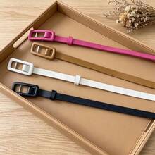1Pc Women's Simple Thin PU Waist Belt Square Oval Pin Buckle Casual Office Belt For Dresses Jeans - Women's Belt - View 4