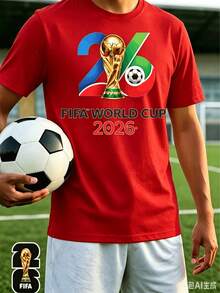[FIFA World Cup Licensed]2026 World Cup, Football-Themed Fun Printed Short-Sleeve T-Shirt, Street Style Print Design, Summer Top, A Must-Have For Fans - 紅色 - 查看 1