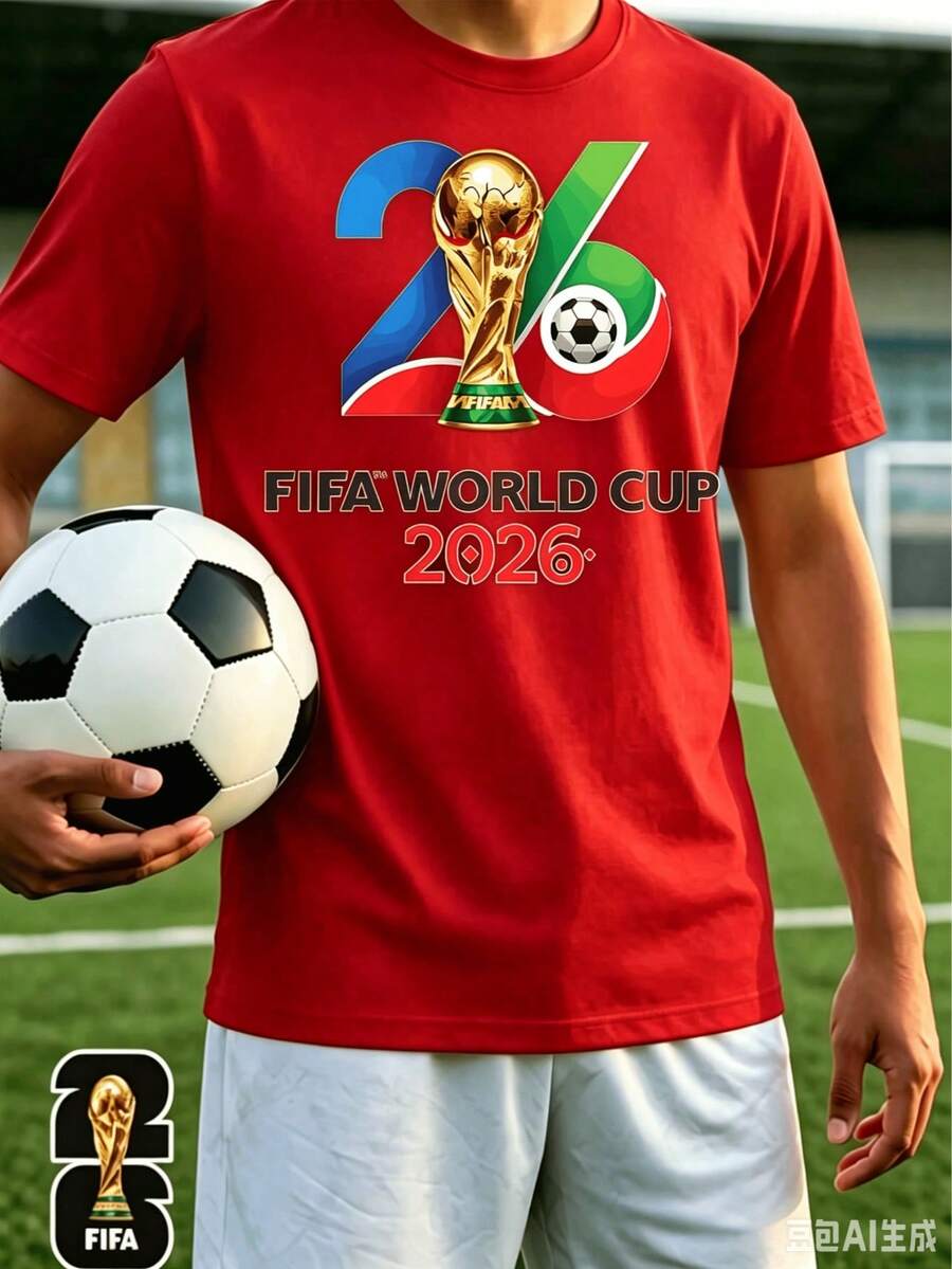 [FIFA World Cup Licensed]2026 World Cup, Football-Themed Fun Printed Short-Sleeve T-Shirt, Street Style Print Design, Summer Top, A Must-Have For Fans - 紅色 - 查看 1