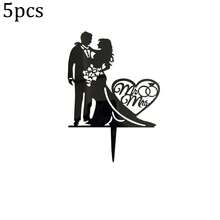 1pc/3pcs/5pcs Black & Gold Wedding Design Cake Topper Picks, Suitable For Wedding Party Cake Decoration - Multicolor - View 17