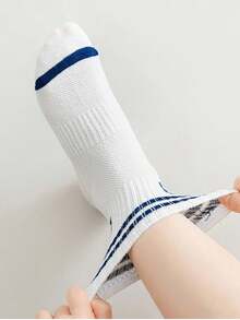 5 Pairs Kids' Numeric Striped Minimalist Mid-Calf Socks, Suitable For Students Everyday Casual Wear, All Seasons - Multicolor - View 2