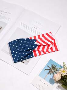 1条美国独立日主题头带，男女通用星形图案头巾，节日派对发饰，宽结运动头带，发带，发饰，女士头带，夏季，沙滩 - 彩色 - 查看 9
