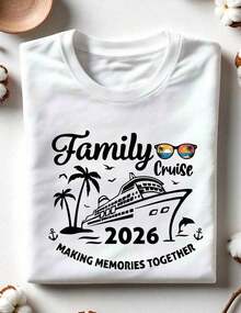 Women's Blouses, Family Cruise Trip T-Shirts 2026, Creating Memories Together, Vacation T-Shirt With Sunglasses, Matching Family Cruise Outfits, Ocean Adventure T-Shirts OC-467eurmuse - 白色 - 查看 1