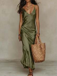 Women'S Knit Sweater And Satin Slip Dress Two-Piece Set With - 杏色西裝 - 查看 7