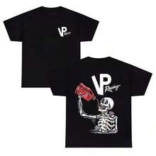 Men's Short Sleeve T-Shirt 100% Cotton Round Neck With Print, Casual Summer Slim Fit, Gift For Men From Mexico, VP Racing T-Shirt – Black T-Shirt With Skeleton Print, Eye-Catching VP Logo And Fuel Can Design, Cool Urban Style For Motorsports And Racing Fans. - 黑色 - 查看 6