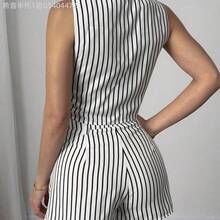 MewMuse.  Elenzya Conjunto de 2 piezas de top sin mangas y shorts a rayas de tela arrugada rosa y blanco, adecuado para mujeres de 20 a 35+ años para uso diario, ir al trabajo, Año Nuevo, temporada escolar/graduación, ropa de vacaciones (estampado aleatorio) - Rosa - Ver 3