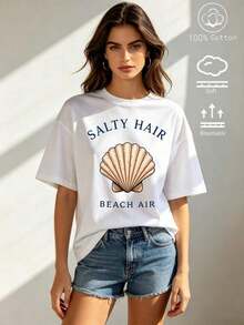 Women T-Shirts - White With Shell Pattern - View 2