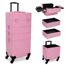 4-In-1 Makeup Case With Wheels - Professional Cosmetology Case With Wheels, Large Organizer For Cosmetics And Beauty Tools, Ideal For Makeup Artists, Hairstylists, Spas And Home Use - Easy Transport With Telescopic Handle And Silent Wheels - Rosa - 查看 1