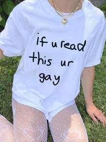 Short-Sleeve "You're Gay" Y2K Style T-Shirt, Funny Gay T-Shirt, 90s LGBTQ Pride T-Shirt, Bisexual, Gay, Lesbian T-Shirt, Ironic T-Shirts And Damned Memes That Are Serious, Pride T-Shirt. 100% Cotton. - 白色的 - 查看 5