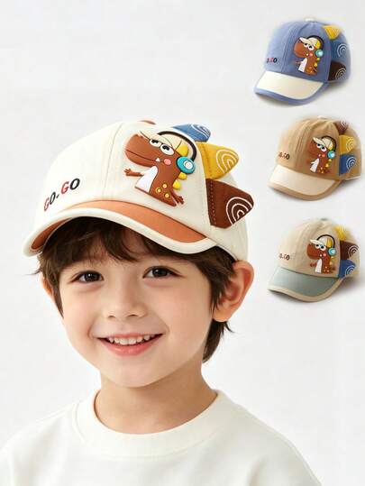 Mũ lưỡi trai trẻ em họa tiết khủng long, mũ snapback thường ngày có vành cứng, thích hợp cho hoạt động ngoài trời hàng ngày.