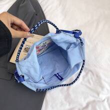1pc Floral Embroidery Nylon Fabric Large Capacity Open-Top Tote Bag, Adjustable Drawstring Shoulder Strap, Casual Commute & School Bag, Detachable Strap - Multicolor - View 9