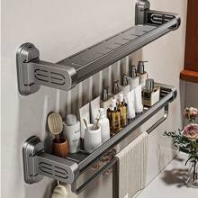 1pc Heavy Duty Rust-Proof Metal Shower Caddy - Bathroom Storage Rack With Towel Hooks, Space-Saving Bathroom Organizer, No Drilling Installation, Bathroom Decor, Suitable For Bathroom, Shower Or Kitchen - Modern Bathroom Decor, Shower Shelf, Stylish Design - Grey - View 2