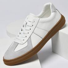 Zapatos casuales unisex, tallas 36-45, zapatos casuales para mujer y zapatos deportivos para hombre, zapatos planos con cordones de suela suave, zapatos de hombre cómodos y ligeros para uso diario, zapatillas de cuero de corte bajo y nueva colección en tallas grandes, zapatillas blancas, zapatos deportivos casuales de moda, zapatos de hombre de . - Negro - Ver 5
