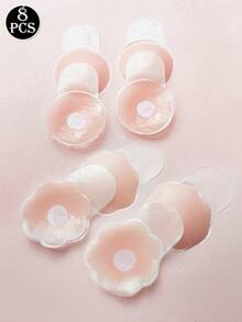 8入/組 自黏式透氣矽膠乳暈貼，隱形胸貼適用於洋裝，防摩擦胸貼膠帶，四季適用 8入/組 透氣矽膠胸貼，隱形乳暈貼膠帶適用於婚紗，夏季/冬季 - 矽膠花型/圓形(提拉款) - 查看 11