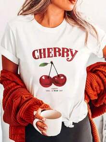 Nueva camiseta de cuello redondo y manga corta para mujeres con patrón de cabeza de esqueleto de Halloween suelto y blusa casual para mujeresPure-Cotton - Blanco 5 - Ver 7