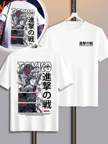 1 Men's Clothing Item: Men's Japanese Samurai T-Shirt With Female Samurai And Cherry Blossom Print - Heat Transfer, Round Neck, Short Sleeve, Machine Washable, Streetwear Suitable For Themed Events, Casual Wear. - 白色 - 查看 2